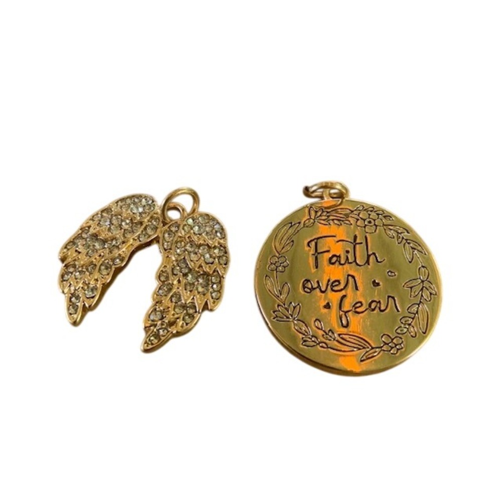 Faith Over Fear Pendant Lot Angel Wings Rhinestone Charm Gold Tone Jewelry